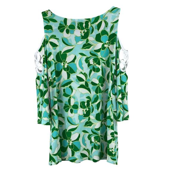 Sam & Jess Green Boho Floral Top V-Neck Cold Shoulder Bell Sleeves Blouse XS NWT - Picture 3 of 13